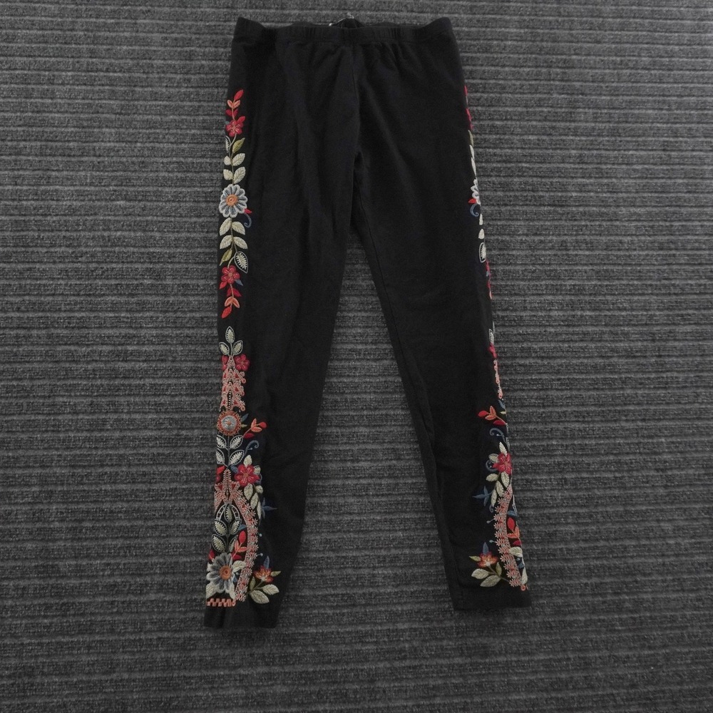 JW Los Angeles Leggings Women M Black Floral Embroidered Boho Cotton